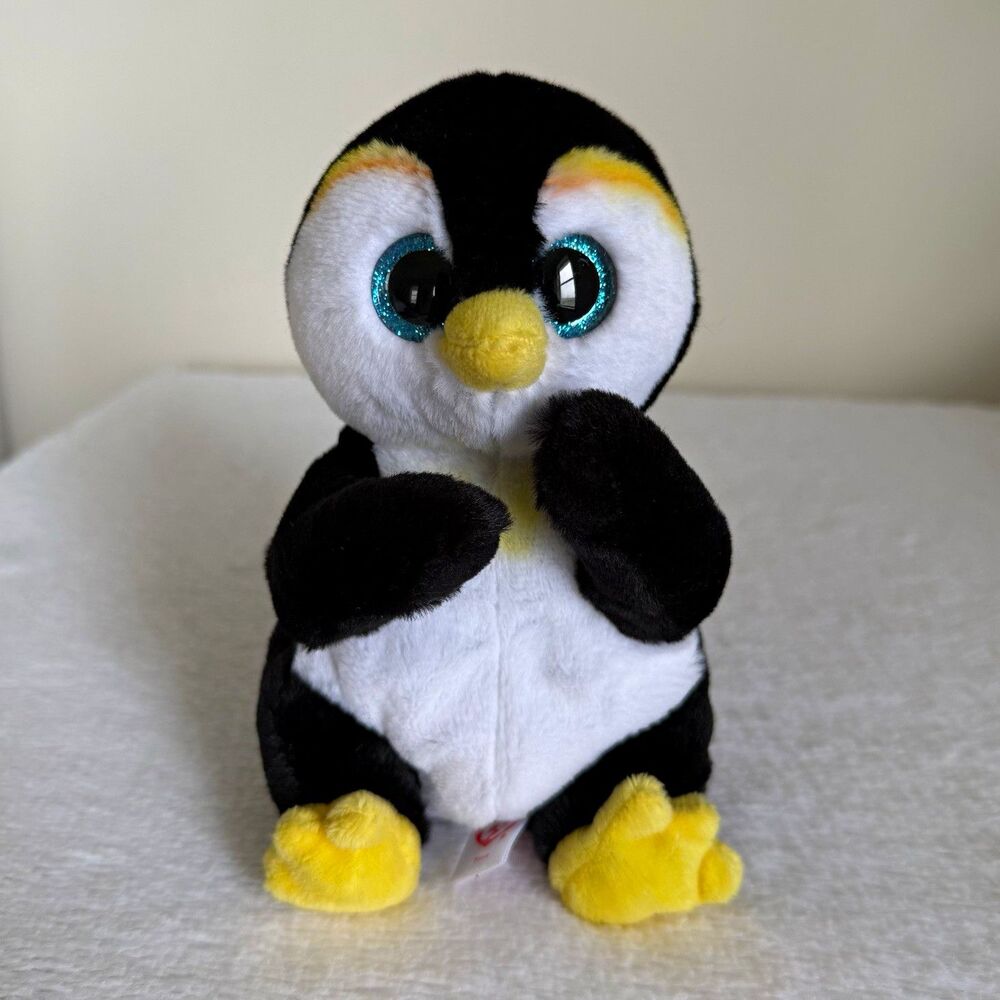 Ty Beanie Bellies Neve the Penguin Plush Stuffed Animal Blue Glitter Eyes 6in